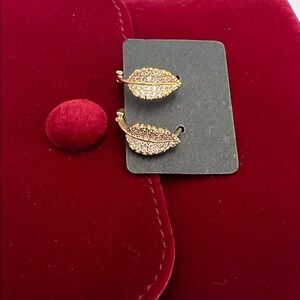 Gold Crystal Leaf Clip-On Earrings - Women Jewelry
